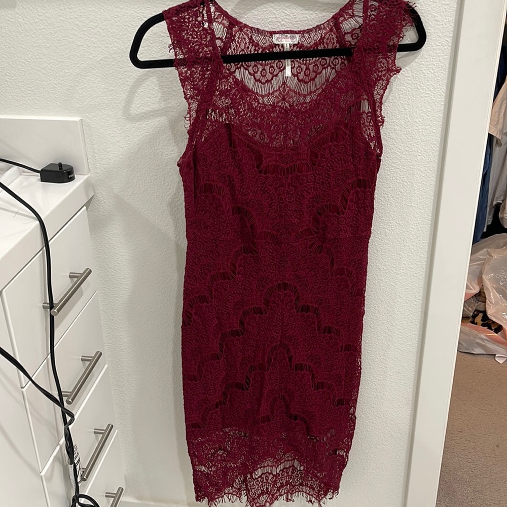Super cute red lace free people midi dress, size small